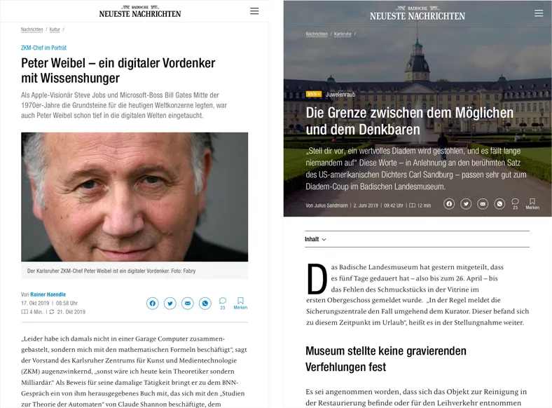 Tablet view of an article and a longread