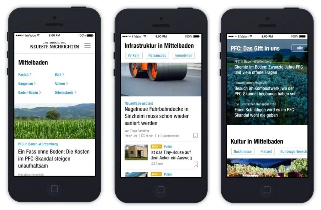 BNN typography in use on the front page, mobile