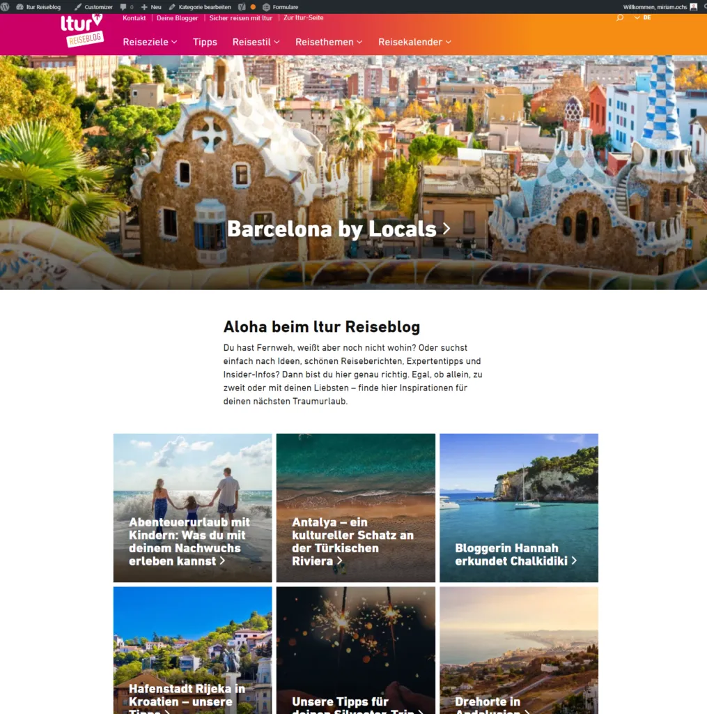 Detail of the ltur travel blog landing page
