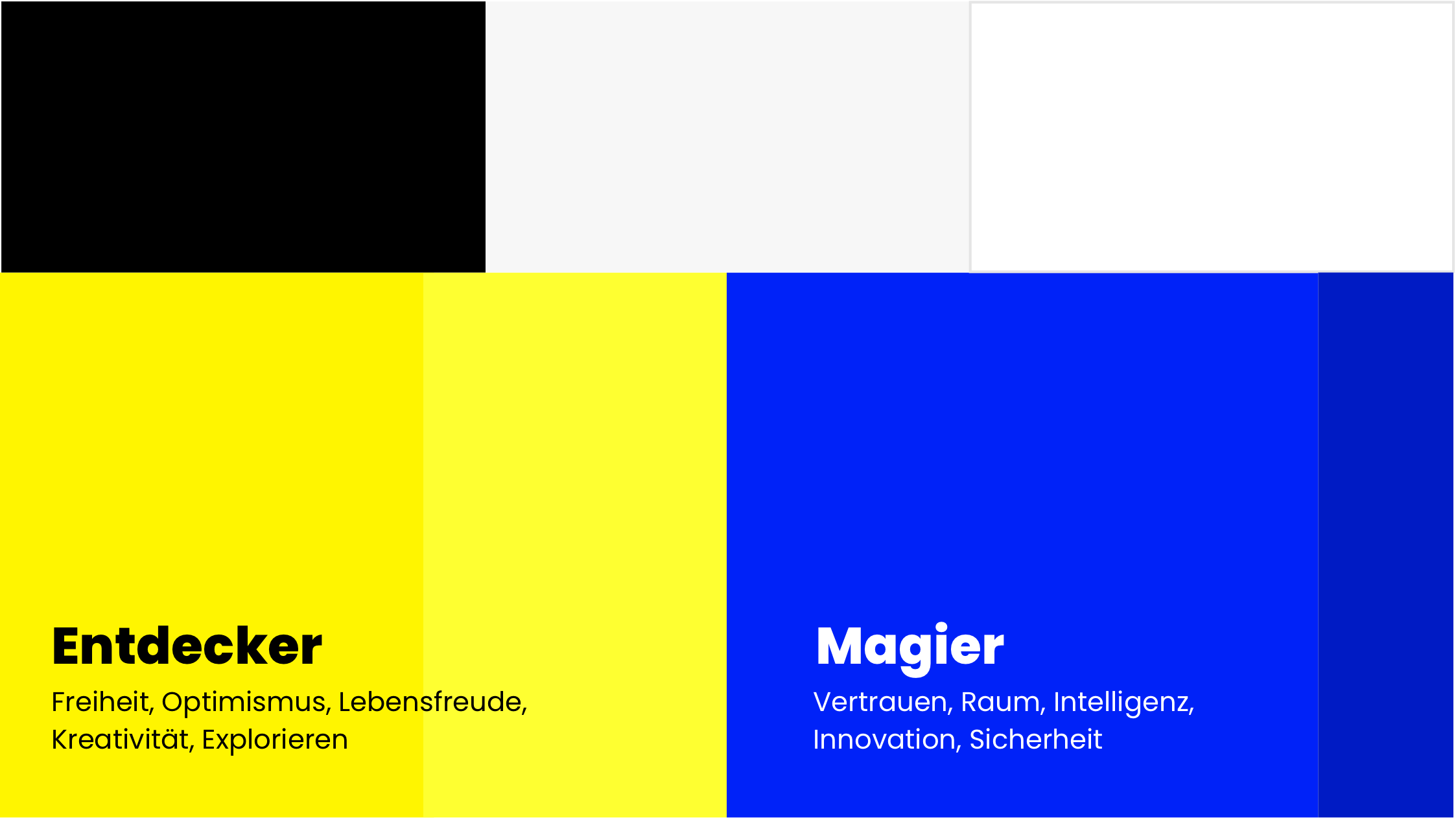 Farben für das Redesign von xLab, blau, gelb und schwarz