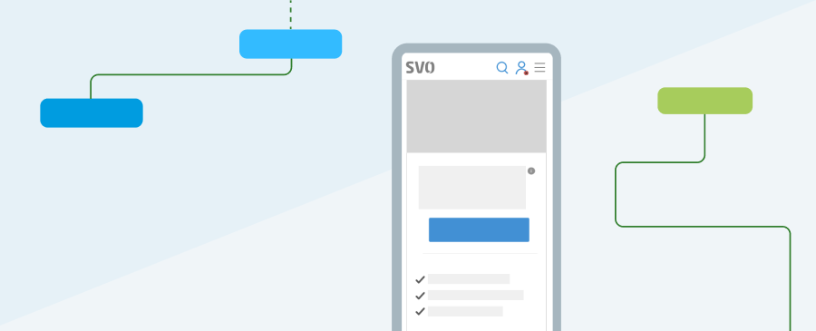 SVO-website-teaser Element auf einem grafischen Smartphone ist die SVO Website geöffnet