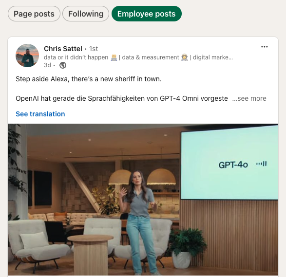 LinkedIn Beitrag von Chris Sattel über ChatGPT-4o