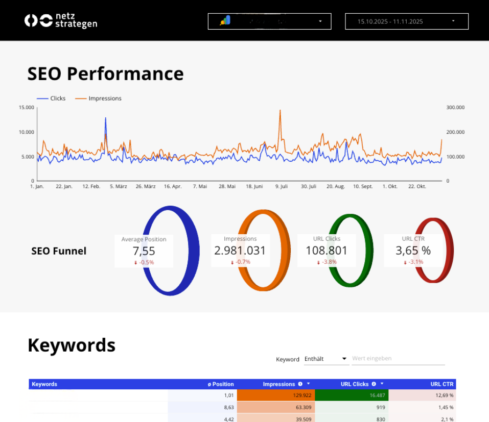SEO Dashboard Template Ausschnitt Bild netzstrategen